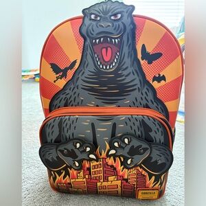 Loungefly Godzilla Backpack - Black, Orange, Red